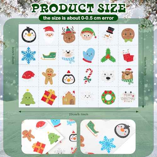 Nosiny 240 Pcs Glitter Christmas Temporary Tattoos Winter Tattoos Bulk Merry Christmas Tattoo Stickers Xmas Tree Snowman Penguin Stocking Stuffers for Eve Gifts Party Favors
