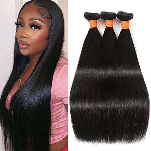 Straight Bundles Human Hair 20 22 24 Inch 3 Bundles 100% Unprocessed Brazilian Virgin Human Hair Straight Weave Bundles Natural Color