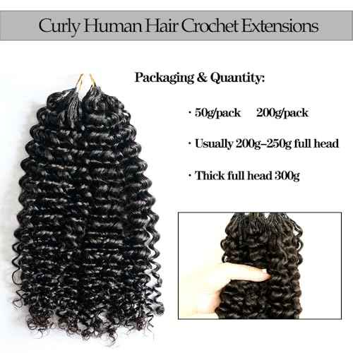 Pre-Separated Crochet Hair Extensions Knotless Curly Crochet Hair Extensions Real Human Hair With String for Braiding Reusable Fullness Deep Curly Feather Crochet Human Hair for Women 18inch 50g