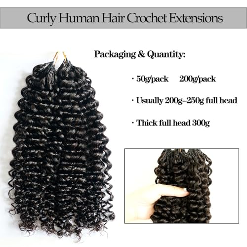 Pre-Separated Crochet Hair Extensions Knotless Curly Crochet Hair Extensions Real Human Hair With String for Braiding Reusable Fullness Deep Curly Feather Crochet Human Hair for Women 22inch 50g