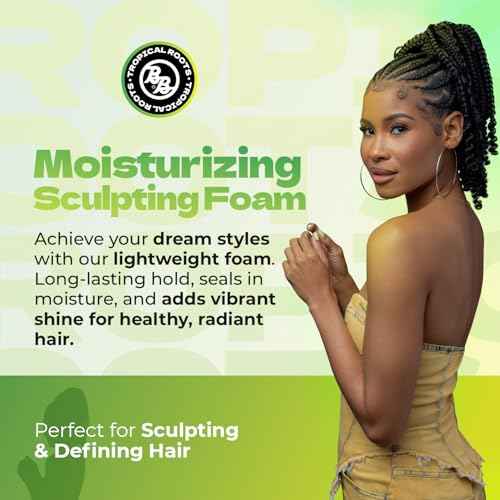 Bronner Bros Tropical Roots Moisturizing Sculpting Foam - With Vitamin E & B5, Guava & Pomegranate Extracts - Hydrating, Nourishing, Long-Lasting Hold & Definition, No Flaking or Build-Up - 8.5oz