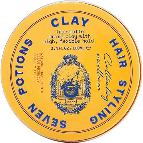 SEVEN POTIONS Hair Clay For Men and Women 3.4 fl oz - High Hold No Shine Hair Pomade For Men - Effortless Hair Styling Product That Leaves No Residue - Water Based - Natural, Vegan, Cruelty Free