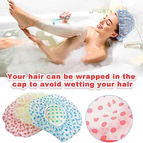 18Pcs Plastic Shower Caps for Women Reusable Waterproof Bath Caps Bathing Hair Cap Shower Caps for Shower,Spa,Salon,Housework,Girls,Home,Travel (Pink+Blue+Green)