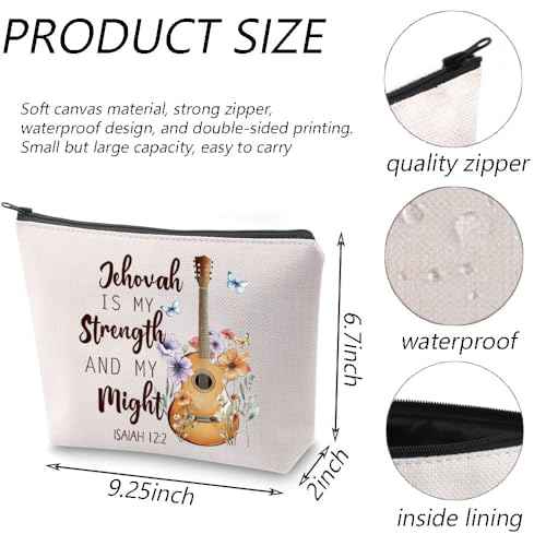 TGBJE Christian Religious Gift Jehovah Is My Strength And My Might Makeup Bag Jehovah's Witness Gift Psalm Makeup Bag JW Baptism Gift (Jehovah Strength bag)