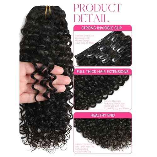 Lacer Clip in Human Hair Extensions Jerry Curly 3B 3C Curly Real Hair Clip in Extensions For Black Women Natural Color 100% Brazilian African American Hair Extension (20 inch, Jerry Curly #1B)