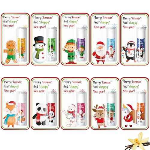 100 Pack Christmas Lip Balms Bulk Christmas Party Gifts Favors Stocking Stuffers Holiday Lip Balms Employee Staff Team Appreciation Gifts Thank You for Teacher Coworkers (Cute)