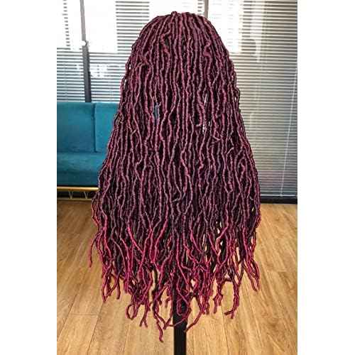 Annivia 32Inch Full Double Lace Box Braided Wigs for Black Women Faux Locs Square Knotless Wigs with Baby Hair Long Dreadlock Wig Natural Black Hand-braided Synthetic Twist Lace locs Wig Ombre Red