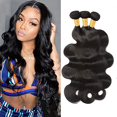 DMS Human Hair Bundles Body Wave Brazilian Virgirn Human Hair Bundles 3 Bundles Brazilian Body Wave Unprocessed Brazilian Human Hair Wave Bundles (16 18 20, body natural black) ¡¦