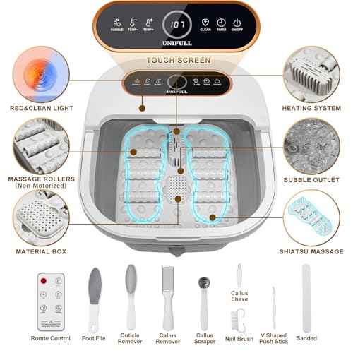 Collapsible Foot Spa Bath with Heat, Touch Screen, Remote Control, Massage Rollers, Timer, Bubble, Foot Pedicure Kit, Temperature Control Pedicure Foot Spa, Foot Bath