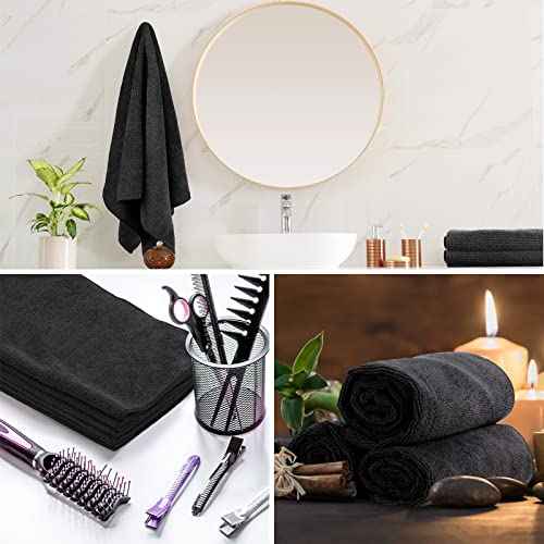 26 Pack Salon Towel Bulk Black Microfiber Hair Drying Towels Bleach Proof Microfiber Lint Free Absorbent Hand Towels Set for Home Hotel Bath Salon Spa Gym, 16 x 27 Inches