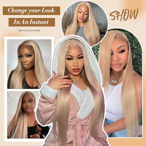 613 Straight Ash Blonde Wig Human Hair, 13x6 HD Lace Front Wigs Human Hair, Glueless & Pre Plucked Human Hair Wig with Baby Hair, 180% Density Ash Blonde Wig (18inch)