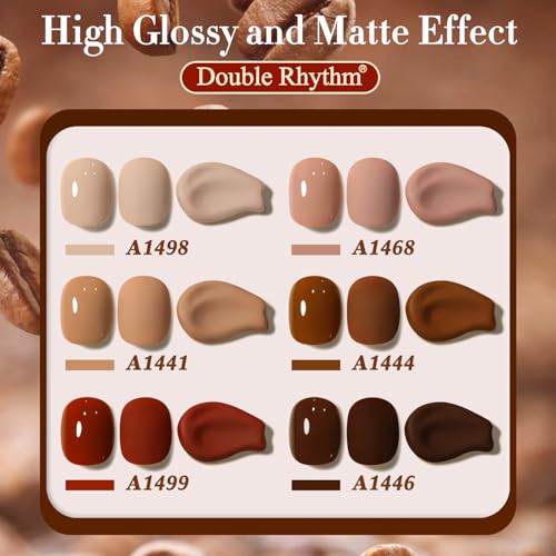 Double Rhythm 6 Pcs 15 ML Gel Polish Set Same Color Same Bottle Soak Off Gel Polish Kit Nail Art Manicure Salon DIY at Home for Women (Coffee Brown Nude Red Beige Pink-T6-5)