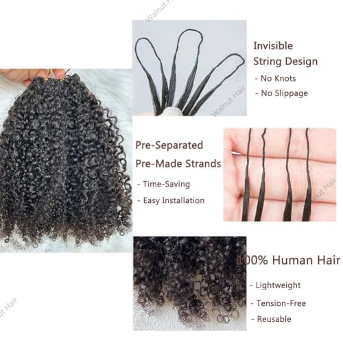 Knotless Pre Separated Crochet Human Hair Extensions Afro Kinky Curly Mongolian Virgin Braiding Hair Invisible Pre Looped Feather Braids Bundles For Black Women Walnut Hair 16inch 60g