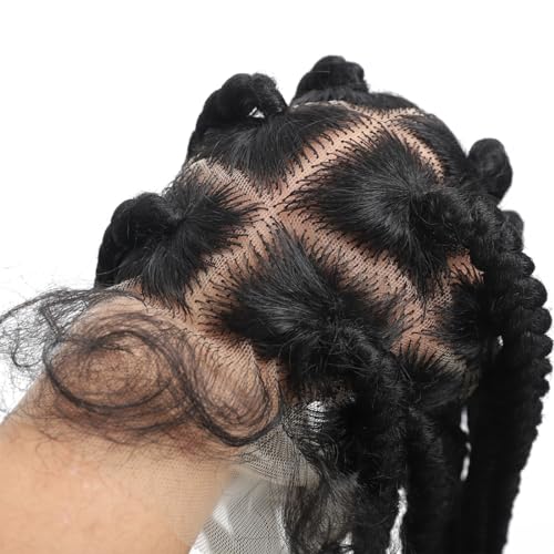 360 Full Lace Jumbo Braided Wigs for Black Women 32inch Knotless Braids Glueless Wigs No Cornrow Long Jumbo Box Braided Wig With Baby Hair (1B, 32inch)