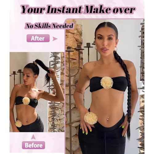 Long Braid Ponytail Extension with Hair Tie DIY Wrap Around Synthetic Hairpiece Natural Soft Fluffy Style for Women¡¯s Daily Wear (34 Inch Brown Black)
