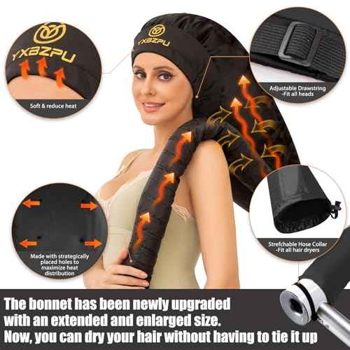 Bonnet Hair Dryer, Hooded Hair Dryer Attachment, Dryer Hooded Diffuser Cap for Curly,Speeds Up Drying Time, Safety Deep Conditioning at Home(Black)