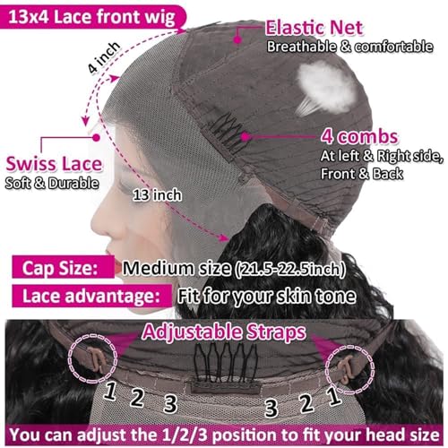 13x4 Deep Wave Lace Front Wigs Human Hair 200 Density HD Full Lace Frontal Wigs Pre Plucked Bleached Knots Curly Human Hair Wig 20 Inch Wigs for Black Women