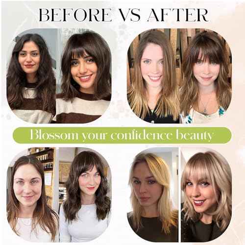 Bangs Hair Clip in Bangs, French Light Blonde Mix Bleach Blonde Fake Bangs Hair Clip on Bangs for Women Fringe with Temples Hairpieces Faux Bangs for Daily Wear