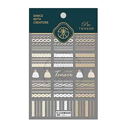 Winter Sweater Nail Art Stickers 5D Embossed Nail Decals 1PCS Elegant Sweater Pattern Self-Adhesive Nail Stickers Nail Art Supplies French Stripe Line Nail Decals for Acrylic Nails Manicure Decoration