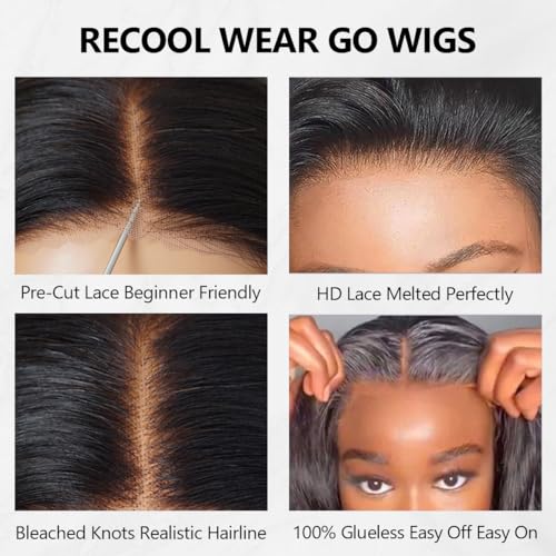 RECOOL Bob Wig Human Hair 5x6 Lace Front Straight Short Wigs for Women Glueless Brazilian Virgin Human Hair Bleached Knots Wear And Go Pre Plucked with Baby Hair for Black Women Natural Black 10inch