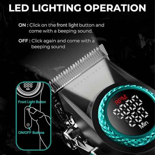 VGR 001 Professional Hair Clippers for Men, Cordless Barber Clippers for Hair Cutting, Carbon Steel Blade Hair Trimmers for Barbers, 9000RPM, LED Display, Black