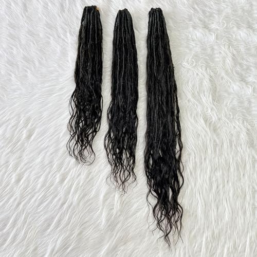 Locs Human Hair Crochet Boho Extensions Pre Looped Goddess Body Wave Curly Ends Knotless Box Braids Faux Locs For Women 18 Inch 24Strands