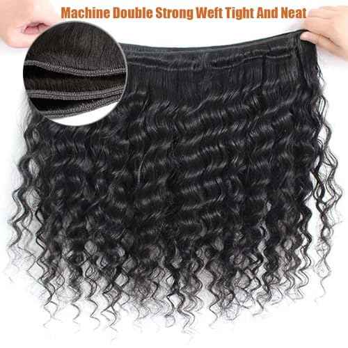 100% Unprocessed Deep Wave Human Hair Bundles 12A Brazilian Virgin Wet and Wavy 1 Bundles Double Weft Deep Curly Weave Human Hair Bundles Natural Black 20 Inch