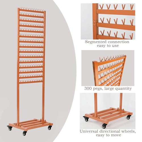 Braiding Hair Rack 300 Pegs Metal Hair Extension Holder 2-Sided Adjustable Hair Braid Tools Hair Separator Stand with Wheels Tangerine Yellow Standing Braid Rack for Hair Stylist