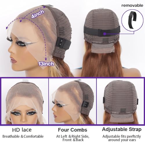 Hihmarm Ombre 4/27 Bob Wig Human Hair Highlight Honey Blonde Lace Frontal Bob Wigs 13x4 Straight Transparent Lace Front Wig Short Wig Human Hair Pre Plucked 14 Inch