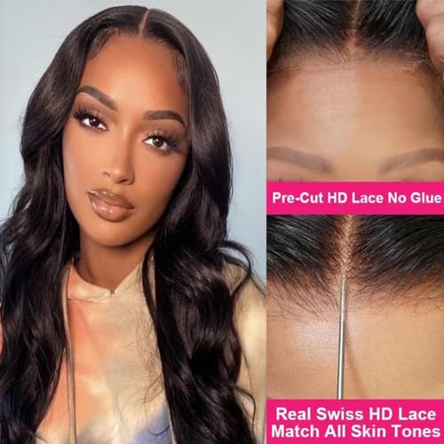Wear and Go Glueless Wig - Body Wave Lace Front Human Hair Wigs for Black Women - Pre Plucked and Pre Cut 4x4 Lace Closure - No Glue Needed for Beginners (22 Inch)
