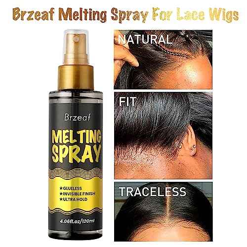Brzeaf Lace Melting Spray and Holding Spray(120ml), Extreme Hold & Glueless, Melting Spray for Lace Wigs, Strong Natural Finishing Hold, Dries Quickly, Wig Melting Spray & Hair Adhesive for Wigs