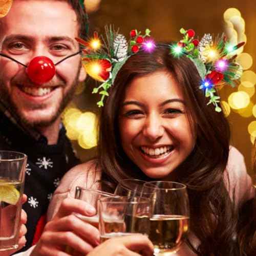 BARTOSI Christmas Light Up Headbands Reindeer Antlers Hairband LED Xmas Antler Hair Hoop Hair Accessories for Women Girls