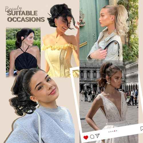 14 Inch Ponytail Extension - Wavy Pony Tails Hair Extensions, Claw Clip Ponytail Extension, Synthetic Hair Extensions Ponytail, Clip on Ponytails for Women (Light Brown With Beige Highlights)