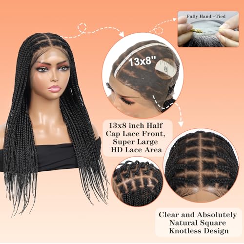 13x8'' HD Lace Front Knotless Braided Wigs for Women Short Box Braid Wig with Baby Hair Premium Synthetic Braided Lace Front Wigs Black 22 inch