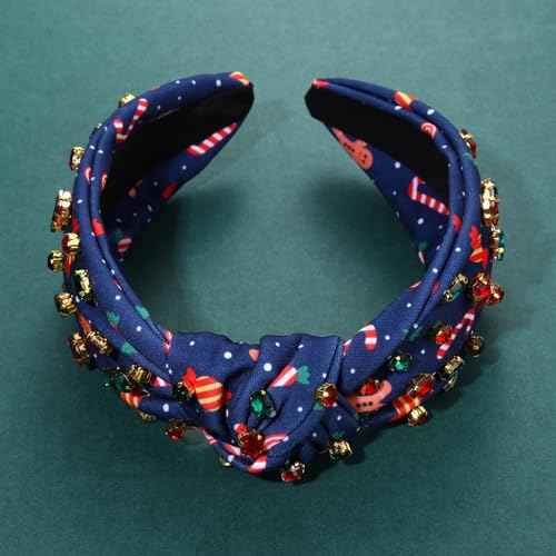 Christmas Headband for Women Christmas Gifts Candy Cane Snowman Knotted Headband Jeweled Crystal Embellished Wide Hairband Xmas Hairhoop Costume Accessories