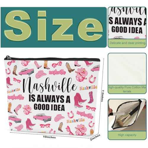 6PCS Nashville Travel Makeup Bag Nashville Themed Girls Trip Gifts Favors Nashville Travel Lover Gifts for Women Her Travel Cosmetic Bag for Holiday Trip Vacation