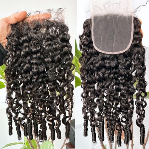 YMS 3C4A Burmese Curly Human Hair Transparent 5x5 Lace Closure 14 Inch 16A Unprocessed Burmese Raw Hair Real Human Hair Lace Closure Natural Black