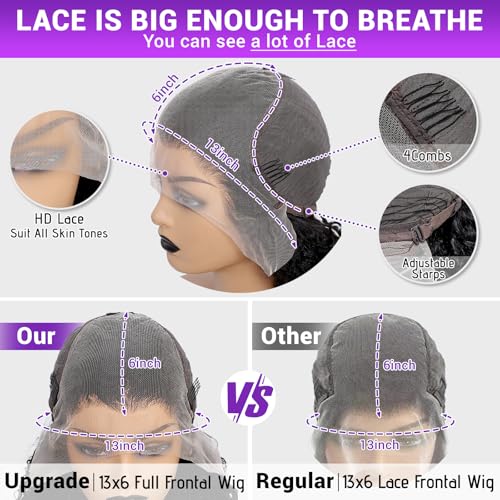 13x6 Full Lace Front Wigs Human Hair pre plucked Deep Wave Lace Front Wigs Human Hair 180% Density Curly Wig Glueless Water Curly Lace Frontal Wigs for Women 24Inch