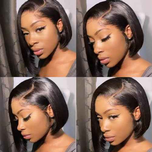 Straight Bob Wig Human Hair 13x4 HD Frontal Lace Wig Short Bob Wigs for Women Glueless Bob Lace Front Wigs Human Hair Pre Plucked 150% Density Natural Black Color 12Inch