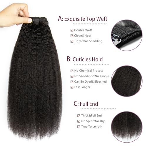KRN Clip in, 136g 8 pcs Full And Thick Kinky Straight Hair Extensions Clip ins for Black Women 12A Natural Black Hair Extensions Clips in Human Hair with Clips Easy to Wear 22 Inch