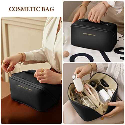 Premium Nylon Cosmetic Bag Travel Bag, Large Capacity Layered Cosmetic Bag Zipper Bag, Portable Travel Organizer Multifunctional Waterproof Bag, Easy to Carry, Gift for Women (New-Black)