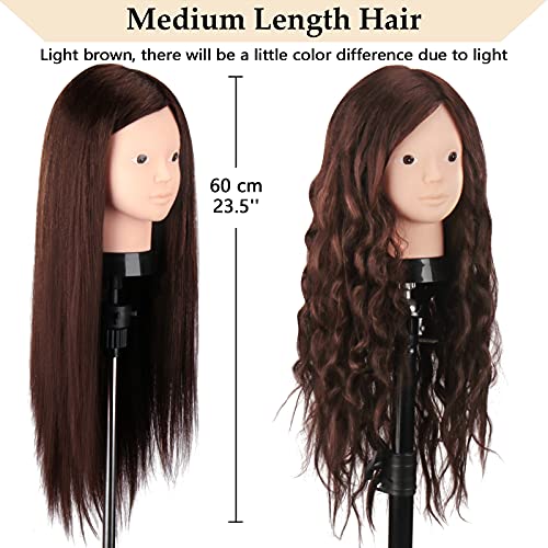 Mannequin Head Human Hair, Beauty Star Doll Head for Practice Hair Styling, 80% Real Hair Cosmetology Makeup Hairdressing Training Manicanequin Head with Clamp Stand + DIY Braiding Set