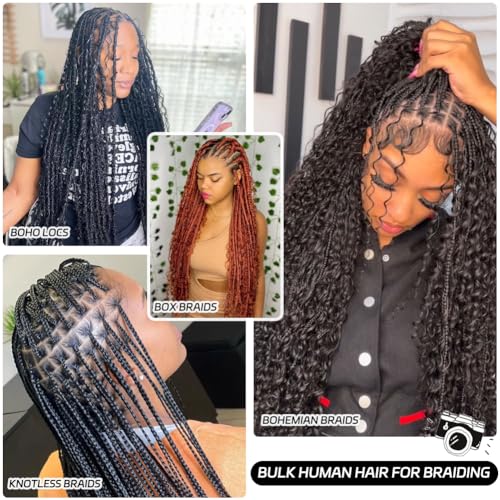 Boho Human Braiding Hair Curly for Boho Braids Bohemian 100% Human Hair for Braiding Wet and Wave Deep Wave Bulk Human Hair for Boho Knotless Braids No Weft 2 Bundles