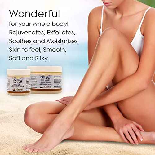 The Keys Salt Scrub -Sea Salt Scrub - Exfoliating Body Scrub with Wooden Spoon - Moisturizing Exfoliator for Hands, Foot, Bath, (12 Ounce (Pack of 1), Coconut)
