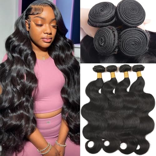 12A Human Hair Bundles 18 20 22 24 Inch Body Wave Bundles Human Hair Unprocessed Brazilian Virgin Raw Remy Hair 4 Weaves Bundles for Women Natural Color
