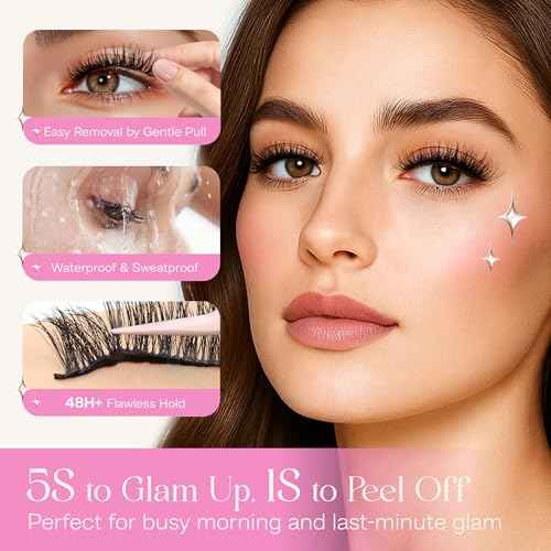 CALAILIS Self Adhesive Eyelashes 5 Pairs Natural Look Press On Lashes No Glue Need Eyelashes Reusable Cat Eye Wispy Self-adhesive False Lashes with Replacement Adhesive Strips (C122)