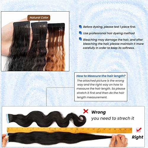 Licoville Body Wave Tape in Hair Extensions, Upgraded 100G 40PCS Body Wave Human Hair Tape ins for Black Women Skin Weft Soft Natural Black Curly Tape in Extensions Real Human Hair 18 Inch