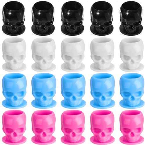 Moricher 200 Pcs 4 Colors Disposable Plastic Tattoo Ink Cups with Base - Tattoo Ink Pigment Caps for Tattooing and Makeup