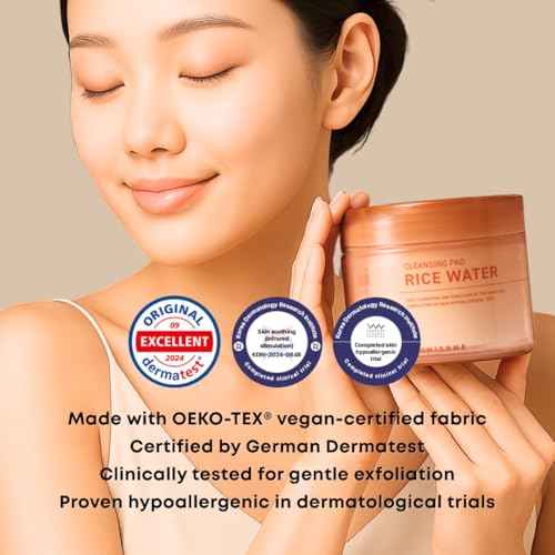 Rice Water Cleansing Pads ? Makeup Remover Wipes & Korean Toner Pads with Centella Asiatica, Exfoliating for Blackhead Removal & Pore Minimizer, 50 Pad