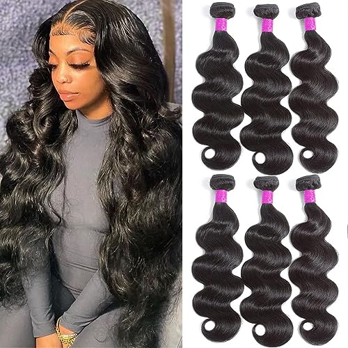 12A Human Hair Bundles Body Wave 3 Bundles Human Hair 16 18 20 Inch 100% Unprocessed Brazilian Virgin Hair Bundles Deals Human Hair Weave Body Wave Human Hair Extensions Natural Color